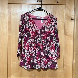 Liz & Co. Pink and Brown Floral Blouse